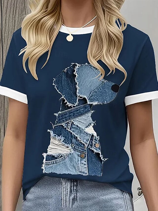 Women's T Shirt Graphic Animal Vintage Stylish Classic Short Sleeve Crew Neck Round Neck Regular Tops Daily Print White Blue Light Blue Summer4