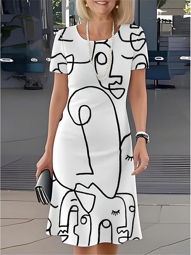 Women's Elegant Party Evening Midi Dress Crew Neck Short Sleeve Shift Dress A Line Dress Casual Boho Regular Fit Ombre Graphic White Blue Light Blue Summer Spring4