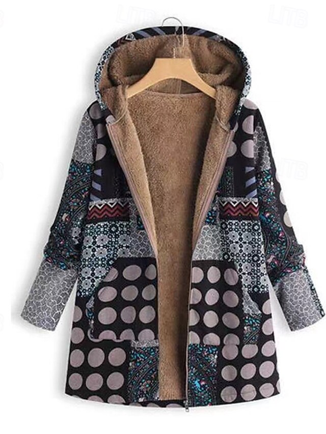  Mujer Chaqueta de lana Abrigo Chaqueta con capucha Mantiene abrigado Cómodo Cremallera Bolsillo Moda Moderno Casual Geométrico Noche Fin de semana Cremallera Regular Con Capucha Ajuste regular Manga
