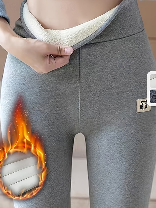  Dame Fleecebukser Leggings Gatemote Fritid Full lengde Naturlig عادي Elastisk midje Hold Varm Dagligdagstøy Ut på byen Gateklær lysegrå Mørkegrå Vinter Normal