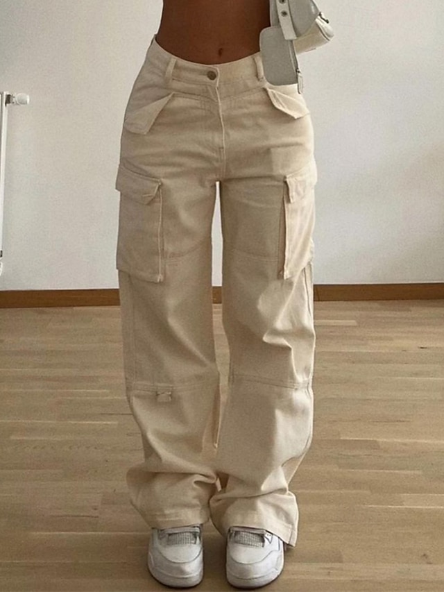  Dámské Kargo kalhoty Kalhoty Módní Šik ven Plná délka Přírodní Jednobarevné Kapsy Pohodlné Lehce elastické Sporty a outdoor Denní nošení Meruňková Jaro Podzim Běžný