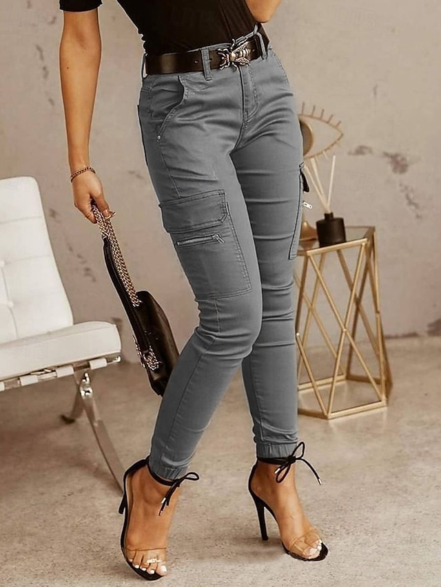  Women's Cargo Pants Pants Trousers Fashion Streetwear Full Length Natural Solid Colored Pocket Comfortable Micro-elastic Sports & Outdoor Daily Wear Dark Brown Black Light Green Army Green Spring Fall