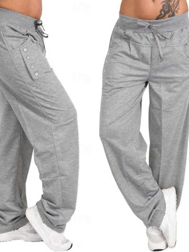  Dame Bukser Gatemote Fritid Full lengde Naturlig عادي Lomme Elastisk snordesign comfy Utendørs Bekvem utendørs Feriereise Ferie Mørkegrå Svart Mørk Marineblå lysegrå Høst Normal