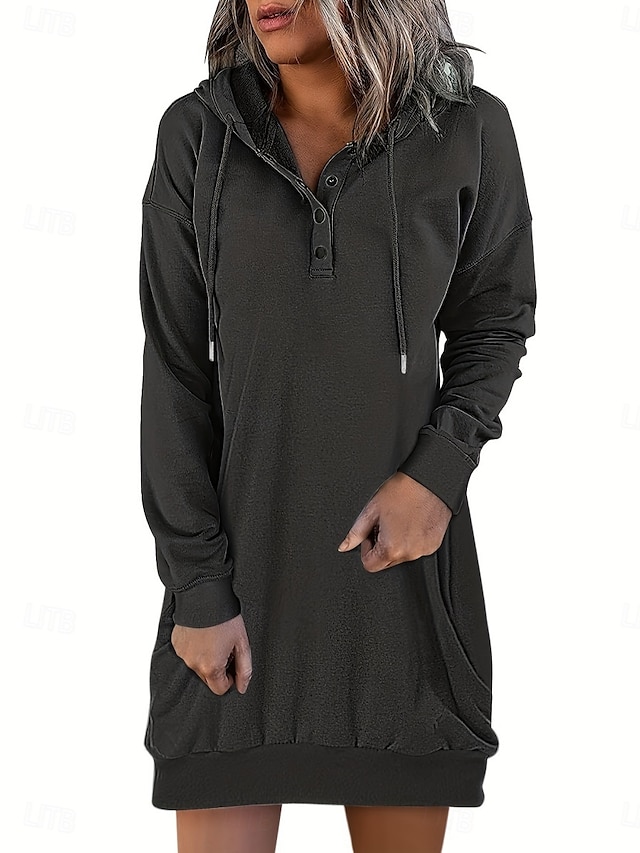  Damen Minikleid Shiftkleid Lässig Täglich Lässiger Schnitt Grafik Langarm Mit Kapuze Schwarz Weiß Rosa Wein Frühling Herbst Winter