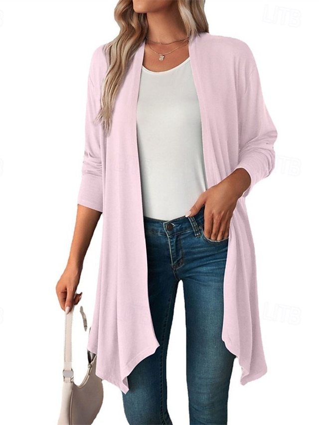  Femmes Manteau Chaud Confortable Ourlet irrégulier Mode Extérieur Uni Sortir Week-end Cardigan Long Sans Col Coupe régulière manche longue Vêtements d'extérieur Noir Blanche Rose Claire Automne Hiver