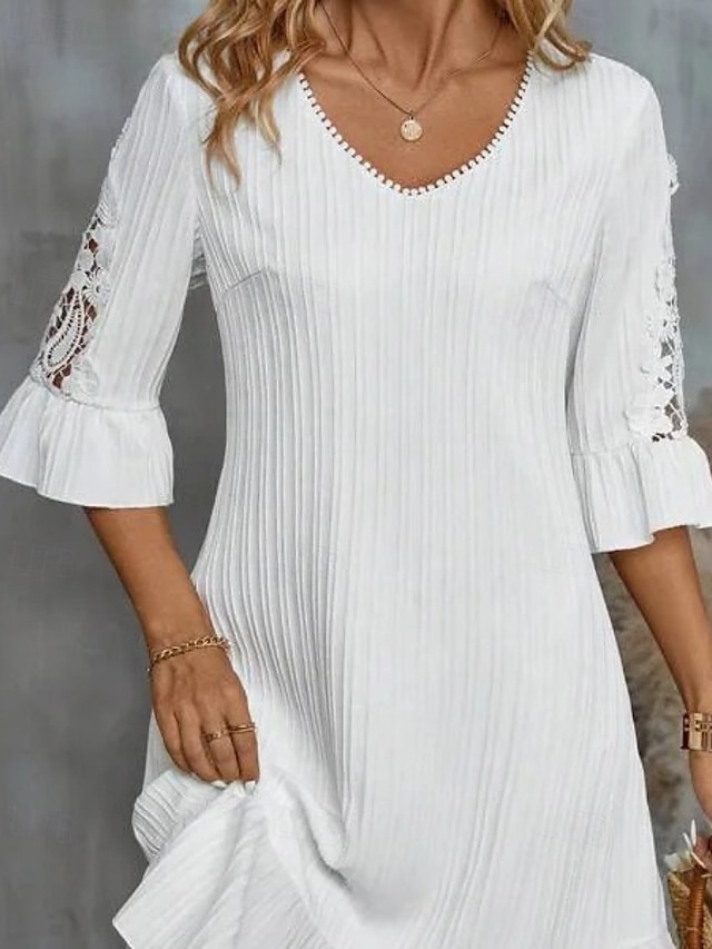  Pentru femei Rochie Mini Rochie albă Rochie de dantela Rochie casual Clasic Modern Manșon Flare cuff În aer liber Vacanță Ieșire Fit regulat Simplu Manșon Jumate În V Alb Vară