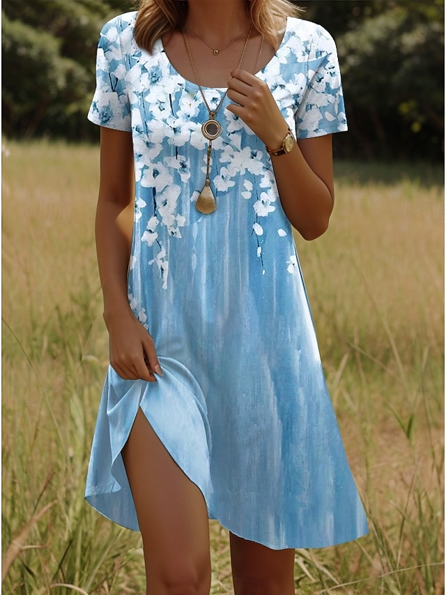  Vestido Mini de Mujer Vestido Casual Vestido Petite Vestido Camiseta Vestido Tee Vestido de Verano Vacaciones Casual Diarias Ajuste Regular Floral Manga Corta Escote Redondo Rosa Verde Verano