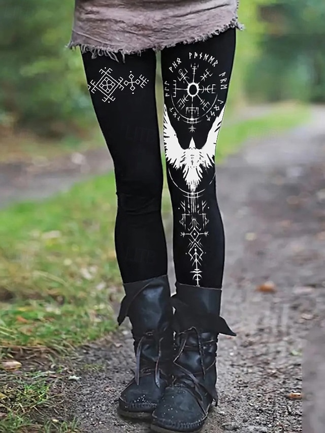  Dames broek Leggings Streetwear Casual Volledige lengte Natuurlijk Bloem Elastische taille Afdrukken Comfortabel Voor buiten Vakantie Uitgaan Zwart Grijs Wijn Zwart & Wit WiZwart Herfst Normale
