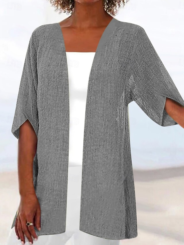  Γυναικεία Casual Jacket Αναπνέει Άνετο Υπερμεγέθη Καθημερινό Σκέτο Causal Καθημερινά Ρούχα Ανοικτό Μπροστά Κανονικό Χωρίς Γιακά Κανονικό Μισό μανίκι Εξωτερικά ενδύματα Μαύρο Λευκό Ανθισμένο Ροζ