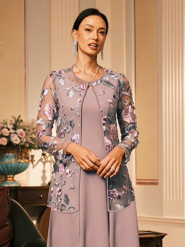 Damen Strickjacke Spitze bestickt elegant floral formell normal Rundhalsausschnitt lockere Passform Langarm Oberbekleidung grau rosa Sommer Frühling