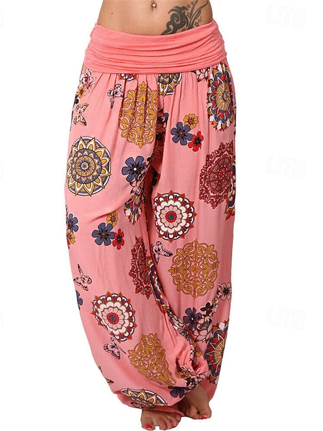  Per donna Pantaloni Pantaloni harem Pantaloni Palazzo Moda Boho Lunghezza intera Misura del girovita medio Stampa Elastico in vita Comodo Confortevole Micro-elastico Streetwear Abbigliamento