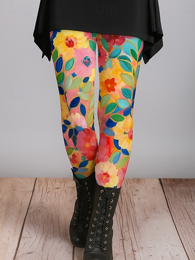  Femmes Leggings Vacances ancien Style Ethnique Longueur complète Taille haute Fleuri Graphique Abstrait Impression 3D Séchage Rapide Respirabilité Doux Élastique Extérieur Maison Décontracté Rouge