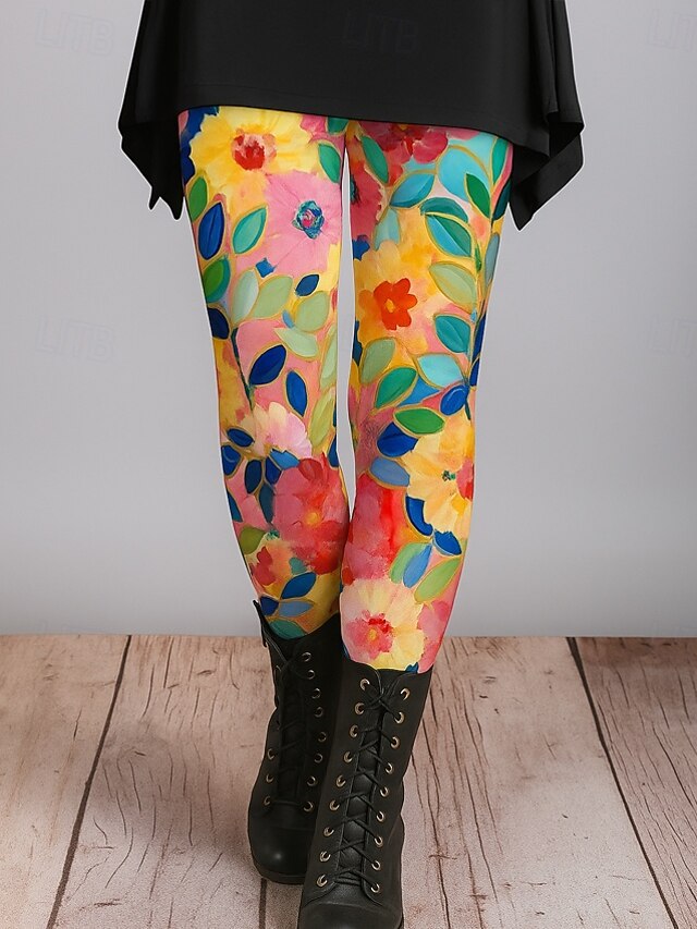 Women's Leggings Vacation Vintage Ethnic Style Ankle-Length High Waist Floral Graphic Abstract 3D Print Quick Dry Breathability Soft Stretchy Outdoor Home Causal Red Blue Green Spring Fall Slim Fit4