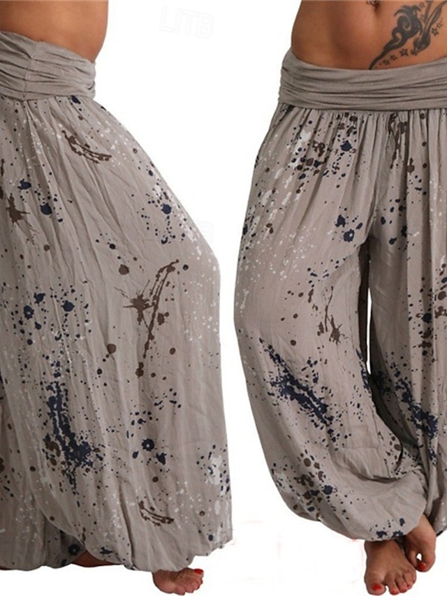  Mujer Pantalones Pantalones palazzo Moda Boho Longitud total Media cintura Estampado Cintura elástica Confortable Cómodo Microelástico Calle Ropa Cotidiana Noche Blanco Amarillo Rosa Verde Ejército