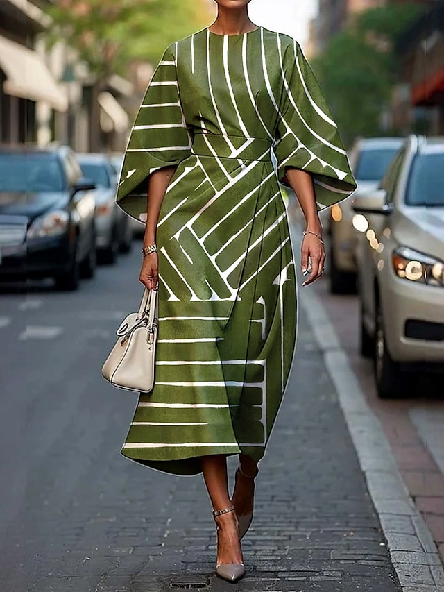  Femmes Robe Midi Robe fourreau ancien Occasionnel Robes semi-formelles Coupe régulière Graphique Géométrique Manche 3/4 Col ras du cou Magenta Colourful Vert cendré Vert Été Printemps Automne