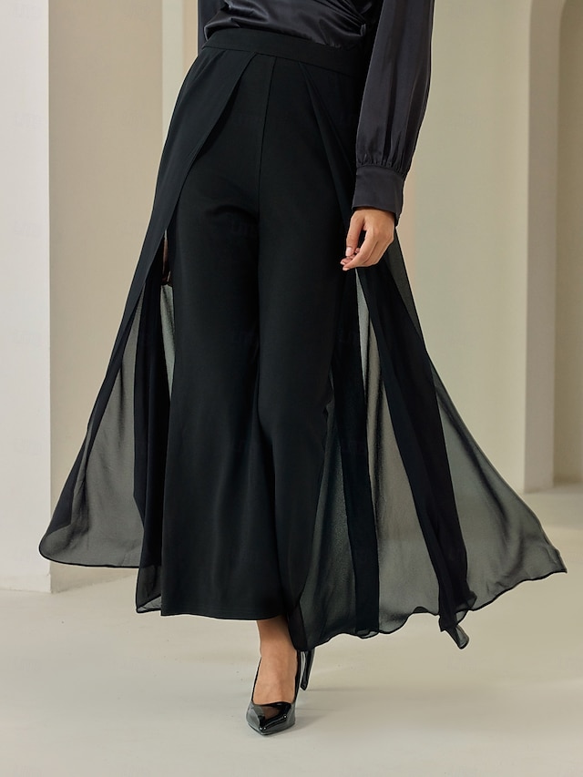  Dame Full lengde Chiffon Høy Elastisitet Elegant Fritid / hverdag Svart Sommer Vår & Vinter S M L