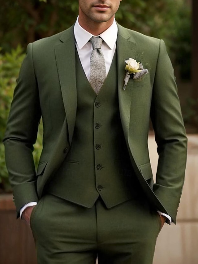  Pour des hommes Mariage Costumes Vert Véronèse Fête Formel Couleur Unie Coupe Standard 3 pièces Simple Boutonnage Deux Boutons