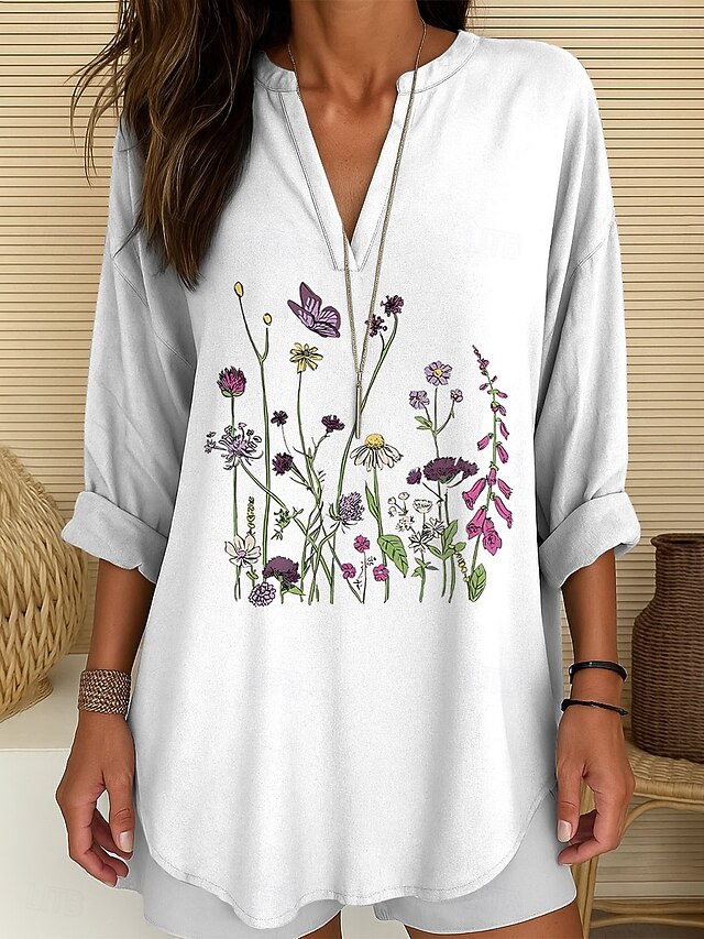 AUZLA Women's Fall Long Sleeve Tunic Top - Button Down Collar, V-Neck, Loose Fit Blouse, Polyester Rayon - View #4