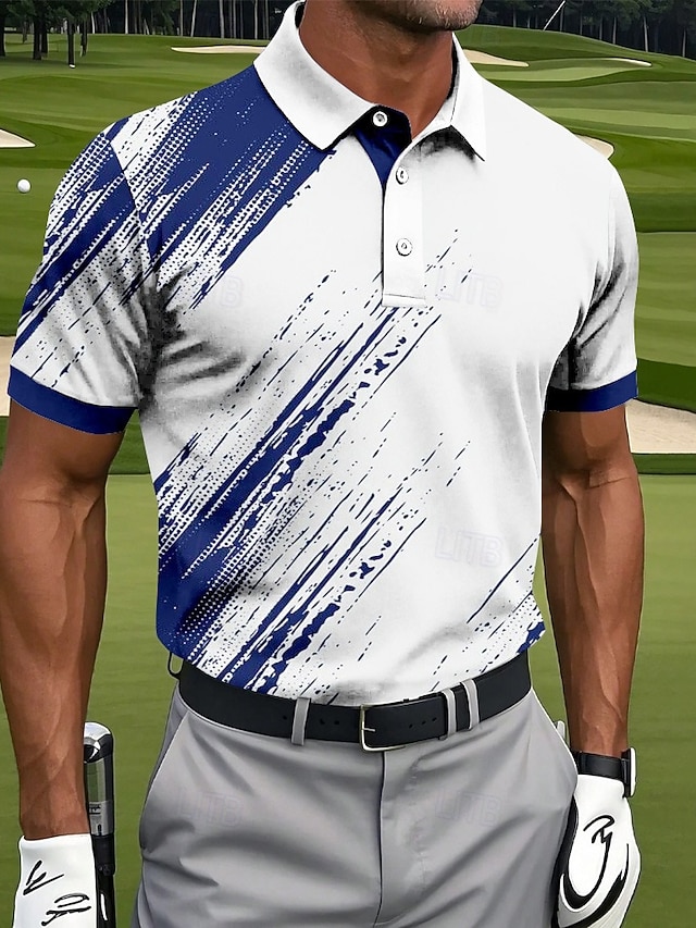  Herren Grafik Sport-Poloshirts Kurzarm Polo-Shirts Hemden mit Kragen Sportbekleidung Lässig Athleisure Knöpfe Sommer Schwarz Blau Grün
