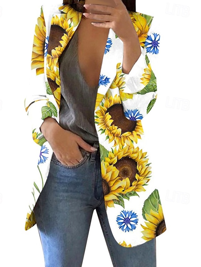  Pentru femei Blazer Comfortabil Imprimeu Elegant Modă Casual Floral Ieșire Casul / Zilnic Cardigan Regulat Rever Fit regulat Manșon Lung Îmbrăcăminte exterioară Galben Roz Îmbujorat Albastru piscină