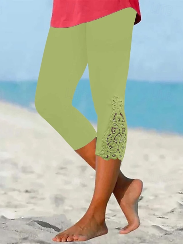  Per donna Pantaloni capri Leggings Streetwear Casual Lunghezza al polpaccio Naturale Semplice Pizzo Patchwork Elastico in vita Comodo All'aperto Confortevole All'aperto Vacanza Casual Quotidiano