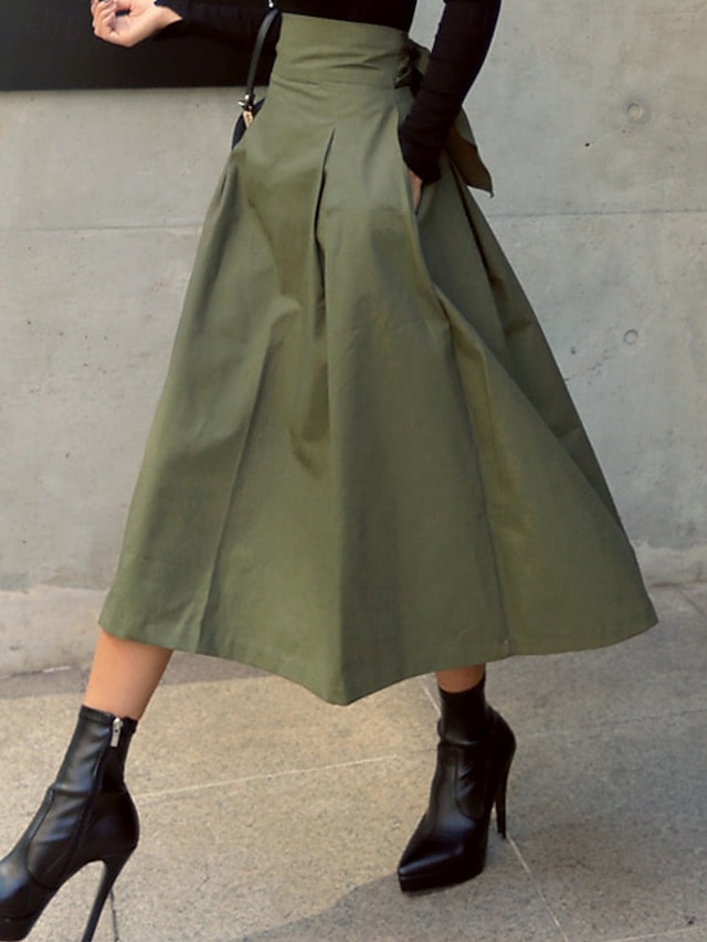  Damen Rock A-Linie Mode Lässig Maxi Hohe Taille Röcke Einfach Tasche Mikroelastisch Straße Täglich Schwarz Armeegrün Khaki Sommer Polyester Baumwollmischung