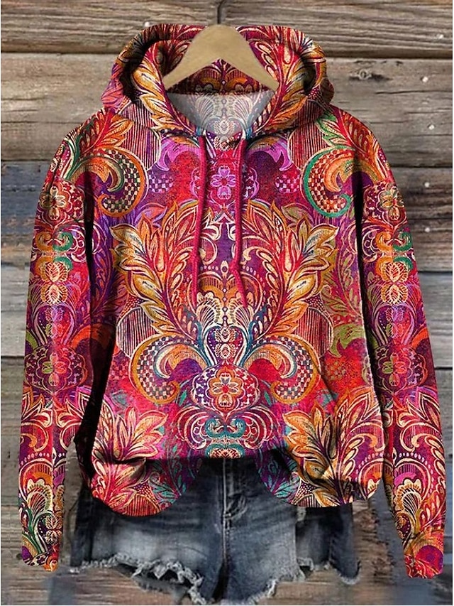  Femmes Sweat à capuche Graphique Chaud ancien Mode manche longue À capuche Hauts Réguliers Rue Tenue Quotidienne Fête Imprimé Rouge Bleu Violet Marron Vert Automne Hiver