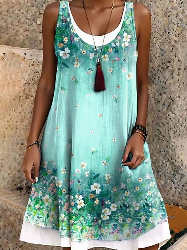 Women's Mini Dress T Shirt Dress Tee Dress Sundress A Line Dress Vacation Casual Boho Daily Loose Fit Floral Graphic Paisley Sleeveless U Neck Orange Green Summer Spring3