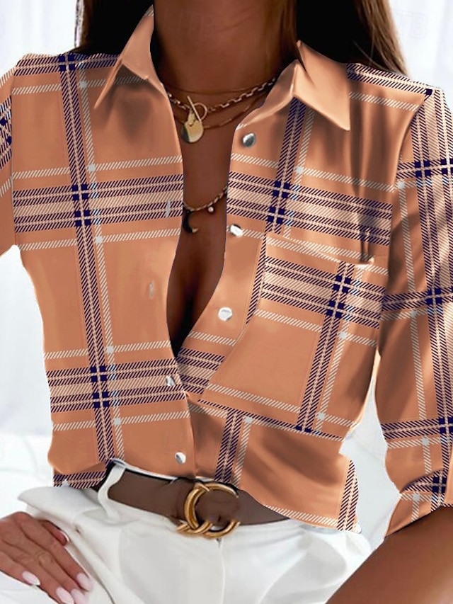  Dame Skjorte Bluse Blomsternål i krystall Moderne Fritid Langermet Skjortekrage Vanlige topper Daglig Ferie Knapper Trykt mønster Hvit Gul Lysebrun Brun Grønn Sommer