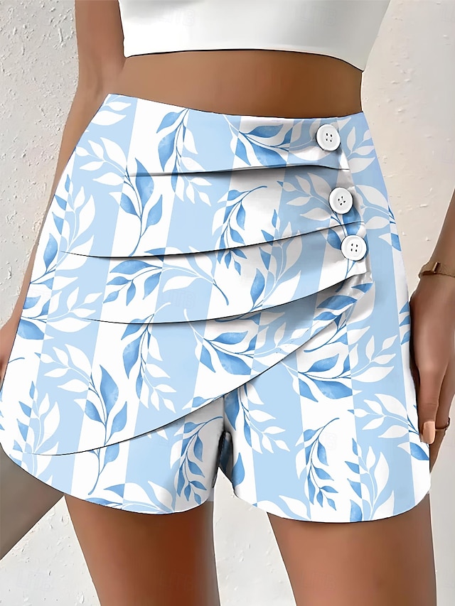  Women's Chinos Shorts Vacation Vintage Ethnic Style Short Medium Waist Pleated Vacation Street Daily Pinky Amethyst Robin's Egg Blue Green Summer Spring Regular Fit