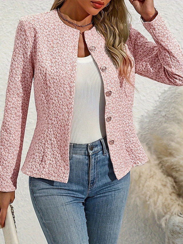 Dame Uformell jakke Bekvem Pustende Glidelås Lomme Fritid عادي Feriereise Gate Avslappet Dagligdagstøy Enkeltkneppet Kort Crewneck Normal Langermet Yttertøy Rosa Vår Høst