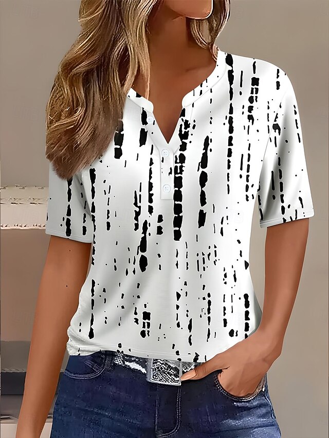Women's T Shirt Ombre Floral Graphic Vintage Stylish Classic Short Sleeve Notched Neck Regular Tops Daily Weekend Print White Blue Green Summer Spring4