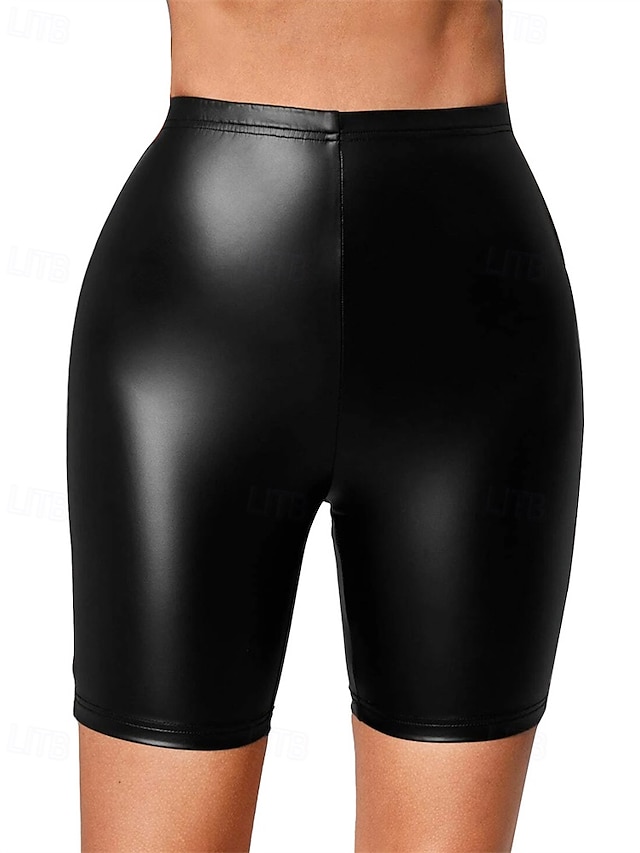  Women's Shorts Leggings Streetwear Casual Short High Waist Plain Elastic Waist Breathability Stretchy Vacation Street Daily Wear Black Summer Regular Fit