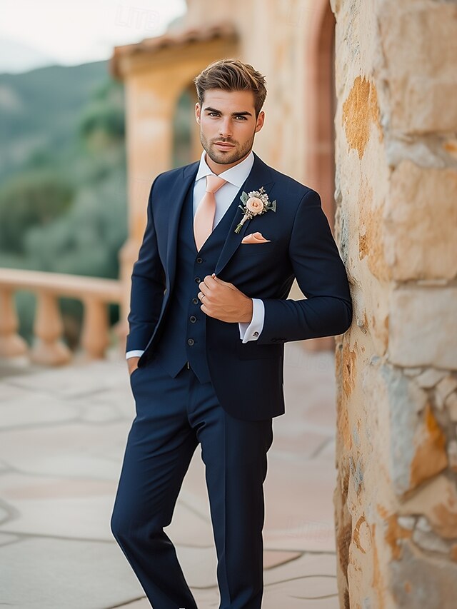 Classy Blue Notched Lapel Wedding Suit for Men's Party with White Pants main image 1