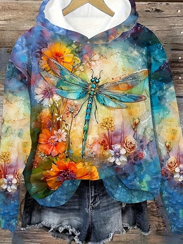  Femmes Sweat à capuche Fleuri Animal Papillon Élégant ancien Rétro manche longue À capuche Hauts Réguliers Rue Tenue Quotidienne Imprimé Rose Claire Bleu Printemps Automne Hiver