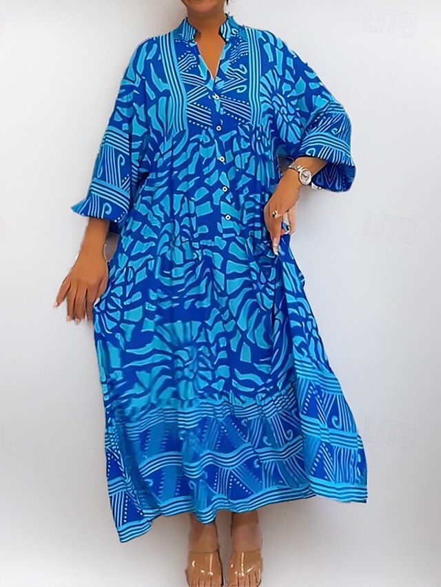  Dames Mini-jurk Hemdjurk A lijn jurk Vakantie Casual Boho Buiten Uitgaan Strand Ruim Passend Bloemig Grafisch Geometrisch Lange mouw V-hals Blozend Roze blauw Paars Bruin Zomer Lente
