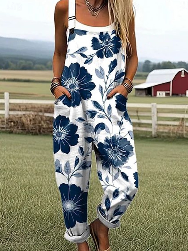  Dames Jumpsuit Actief Bloemig Mouwloos Trekkoord Vakantie Dagelijks Ruim Passend Geel Rood blauw Zomer