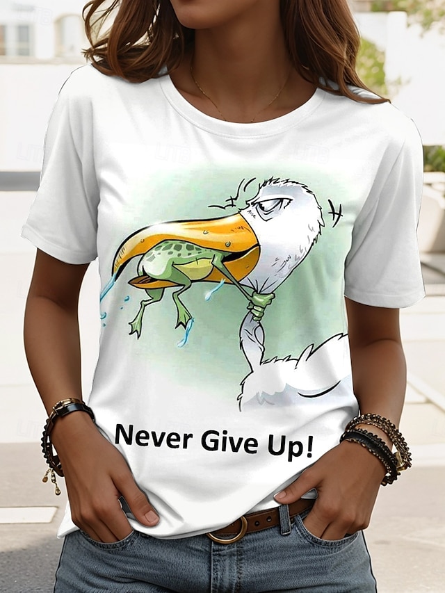 Femmes T-shirt Graphique Animal Oiseau ancien Élégant Classique Manche Courte Col ras du cou Col rond Hauts Réguliers Quotidien Week-end Imprimé Blanche Bleu Vert Été Printemps