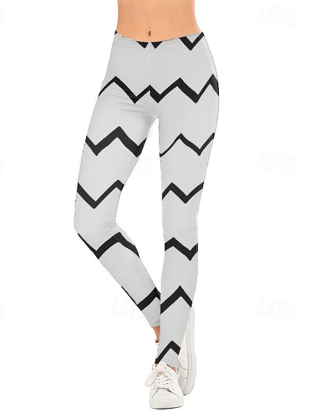  Mujer pantalones Polainas Leggings cómodos Ropa de calle Casual Longitud total Cintura Media Geométrico Cintura elástica Estampado Confortable Al Aire Libre Cómodo Exterior Vacaciones Festivos Blanco