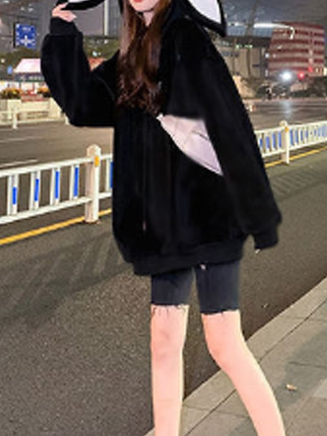  Mujer Chaqueta casual Mantiene abrigado Cómodo Bolsillo Moderno Estilo callejero Letra Calle Noche Casual Diario Pullover Regular Con Capucha Ajuste regular Manga Larga Ropa de calle Negro Rosa