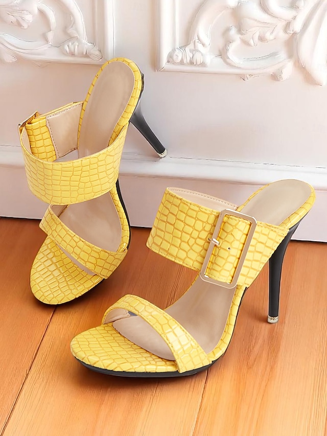  Sandales à talons hauts jaunes à motif crocodile pour femmes avec bride à boucle - Chaussures de soirée audacieuses à bout ouvert pour la vie nocturne, les clubs et les événements estivaux