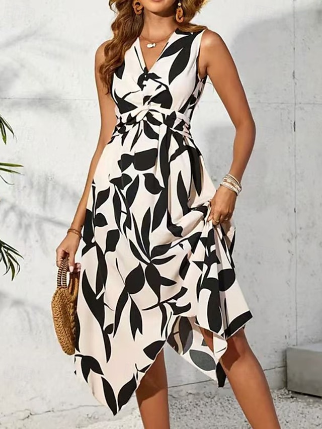  Damen Midikleid Blumenkleid Druckkleid Mode Klassisch Modern Outdoor Urlaub Täglich Normale Passform Blume Ärmellos V Ausschnitt Rosa Blau Aprikose Sommer