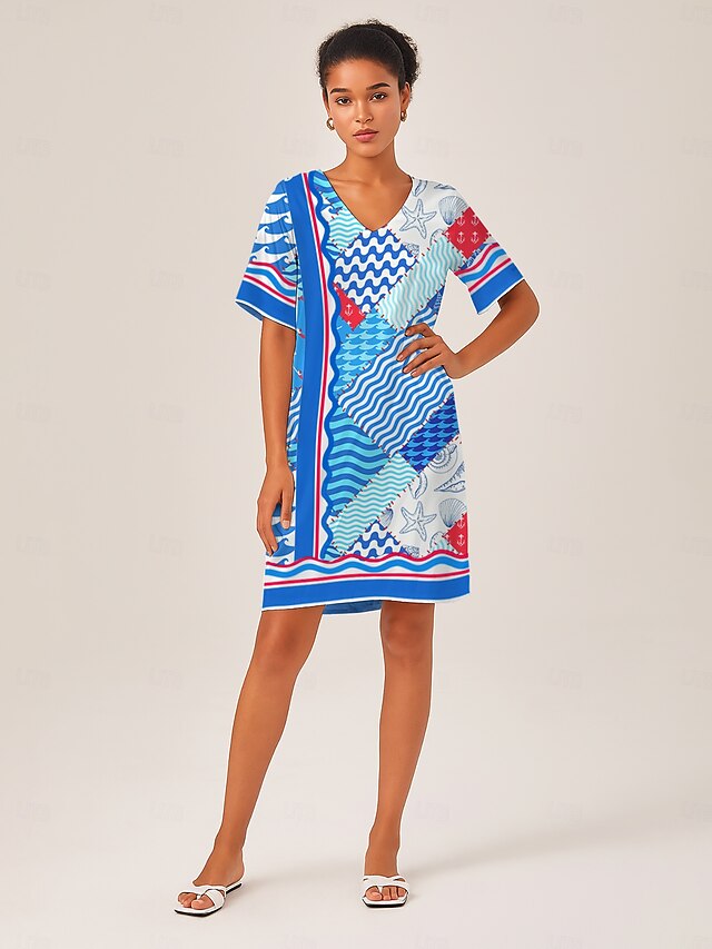 Ocean Inspired Geometric Straight-Cut Dress4