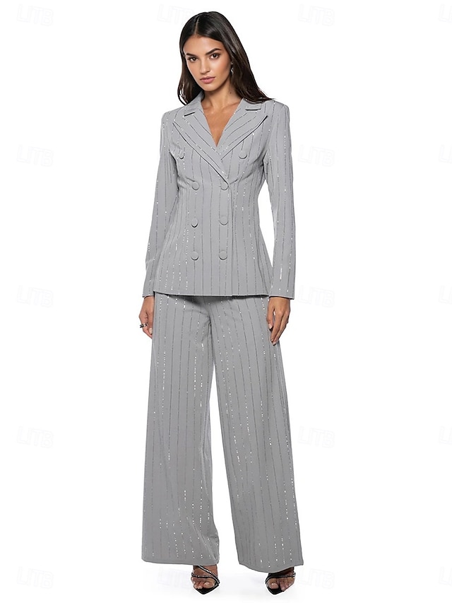  Traje de Madre de la Novia Vestido Elegante Cuello de Camisa Largo de Tobillo Poliéster Manga Larga con Botones
