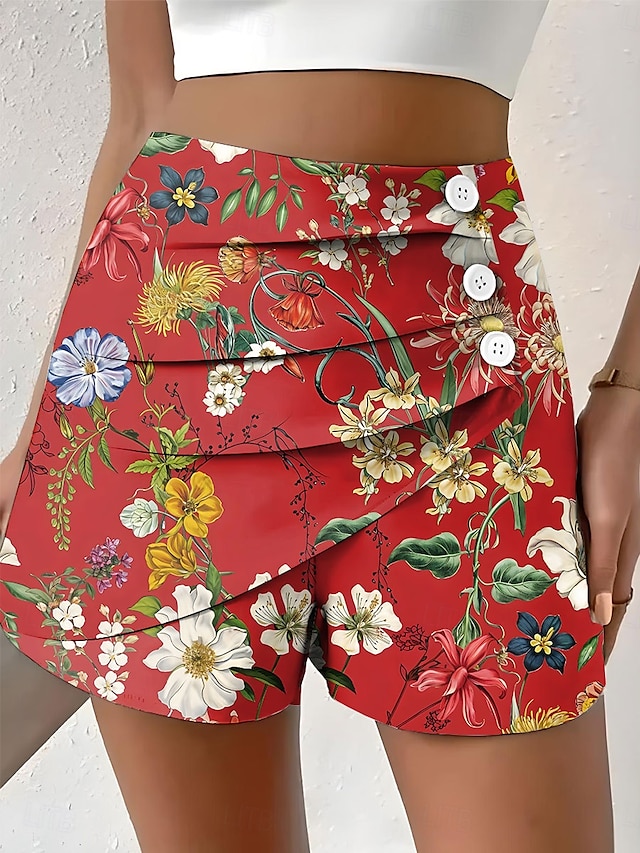  Dame kinesisk Shorts Ferie Årgang Etnisk Stil Korte Høj Talje Blomstret Grafisk Flettet Mikroelastisk Formel Ferierejse Gade Hvid Gul Lyserød Rød Sommer Forår Regulær