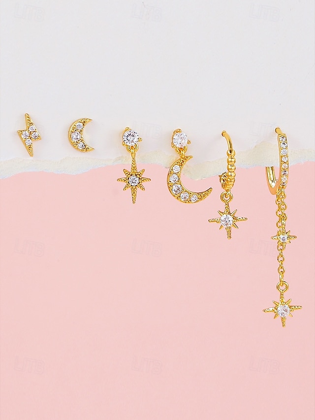 damski pozłacany zestaw kolczyków w kształcie gwiazdy i księżyca – delikatne niebiańskie cyrkonie i wiszące kolczyki na modne przyjęcia, prezenty i na co dzień