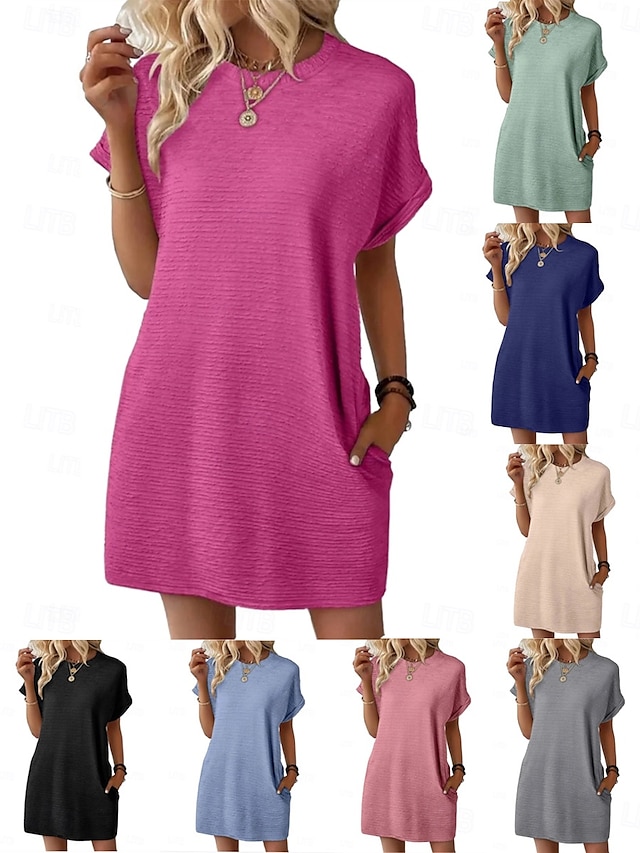  Damen Minikleid Sommerkleid Lässig Täglich Normale Passform Einfach Kurzarm Rundhalsausschnitt Schwarz Hellgrün Rosa Himmelblau Sommer