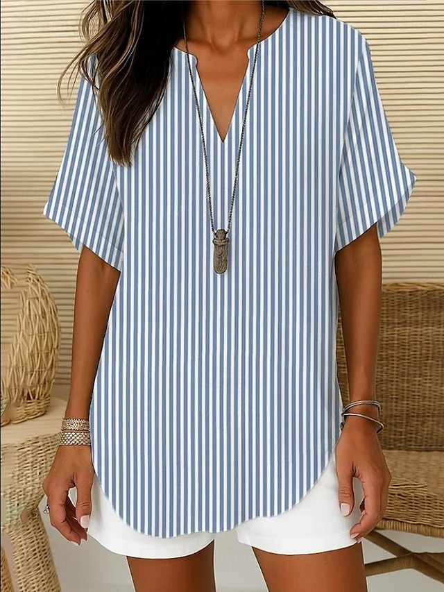  Pentru femei Cămașă Boho Grafic Geometric Elegant Boemia Tropical Manșon scurt În V Topuri obișnuite Zilnic Concediu Costum de plajă Alb Albastru piscină Vară Primăvară