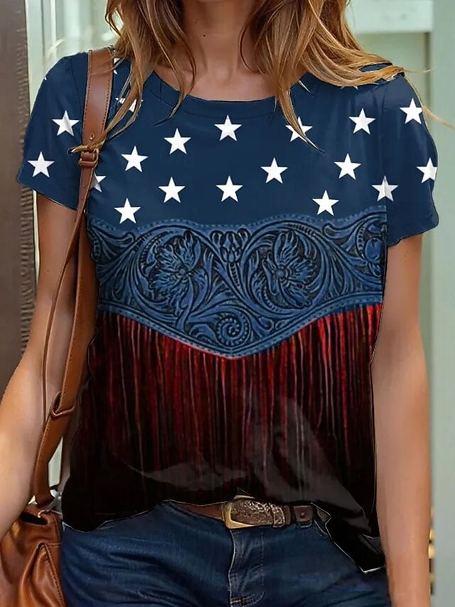 T-shirt Patriotique Pour Femmes Graphique Animal Drapeau Élégant