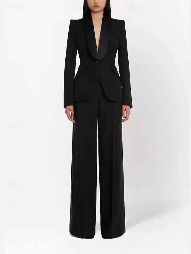  Hosenanzug Brautmutterkleid Elegant Hemdkragen Bodenlang Krepp Langarm mit Einfarbig 2025